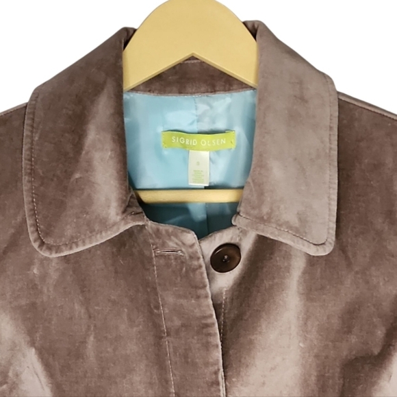 Sigrid Olsen Velvet Lined Jacket Blazer Button Up Size Small Taupe Boho Neutral - Picture 2 of 7